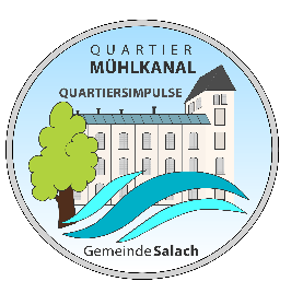 Zu sehen ist das Logo des Quartiers Mühlkanal der Gemeinde Salach. Ebenfalls ist die Aufschrift "Quartiersimpulse" abgebildet.