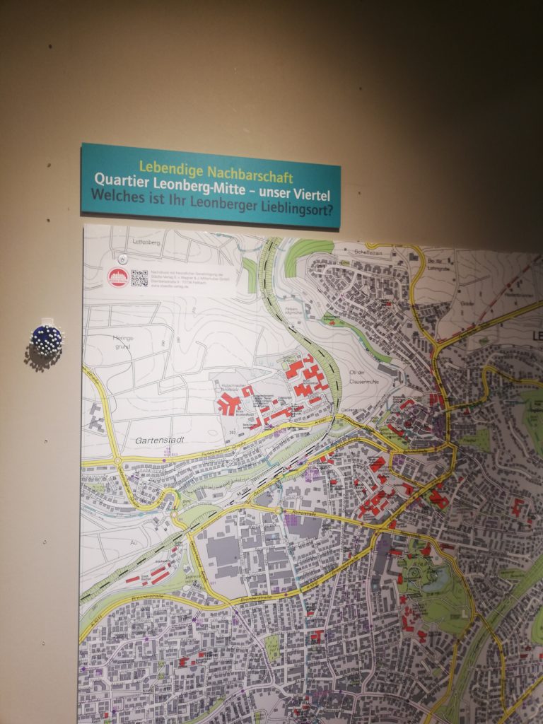 Veranstaltung im Rahmen der Quartierimpulse zum Quartier Leonberg-Mitte, zu sehen ist eine Karte von Leonberg.