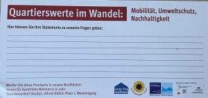 Flyer Nachbarschaftsgespräche "Quartierswerte im Wandel: Mobilität, Umweltschutz, Nachhaltigkeit".