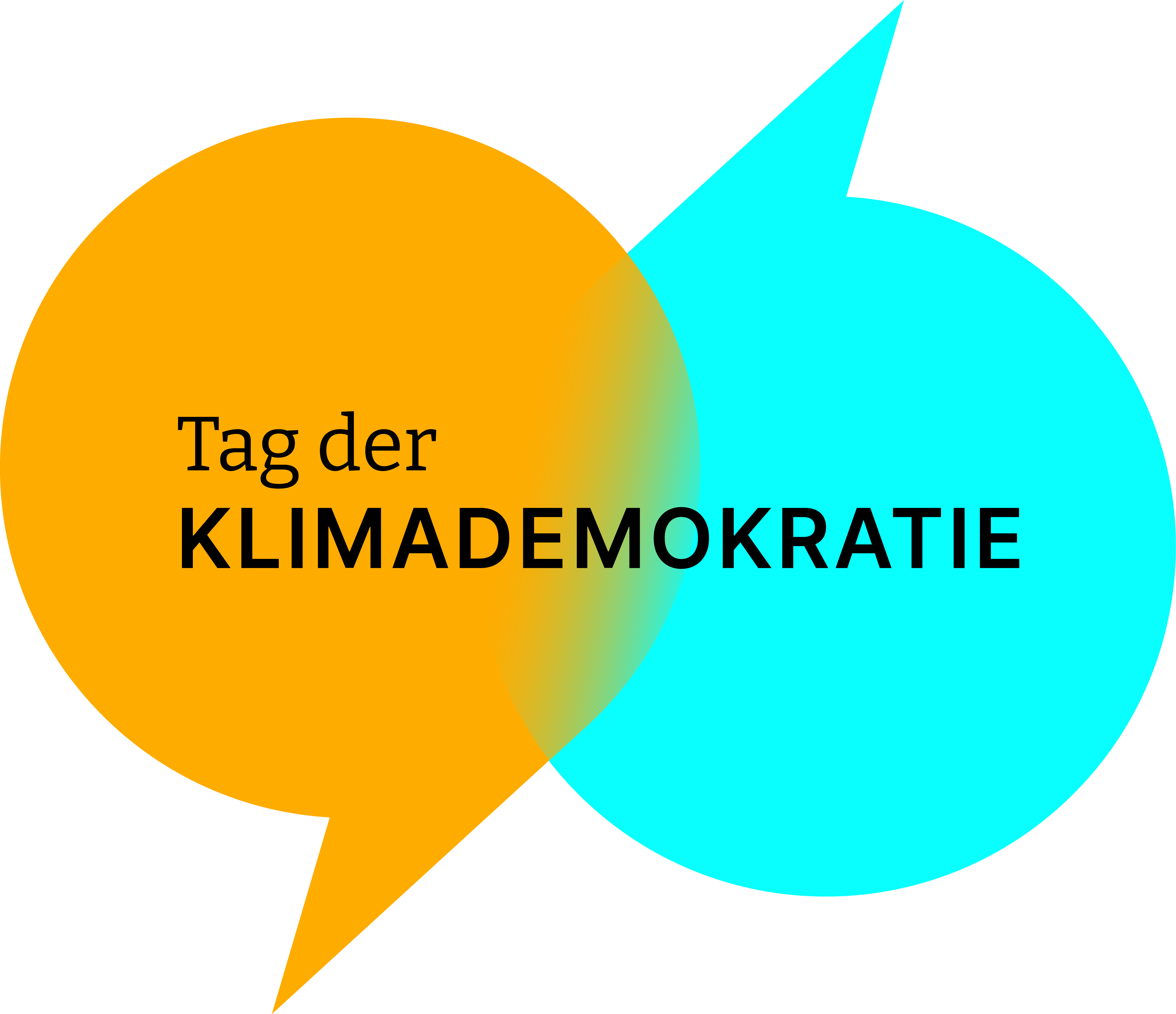 Zwei Sprechblasen mit der Aufschrift "Tag der Klimademokratie"