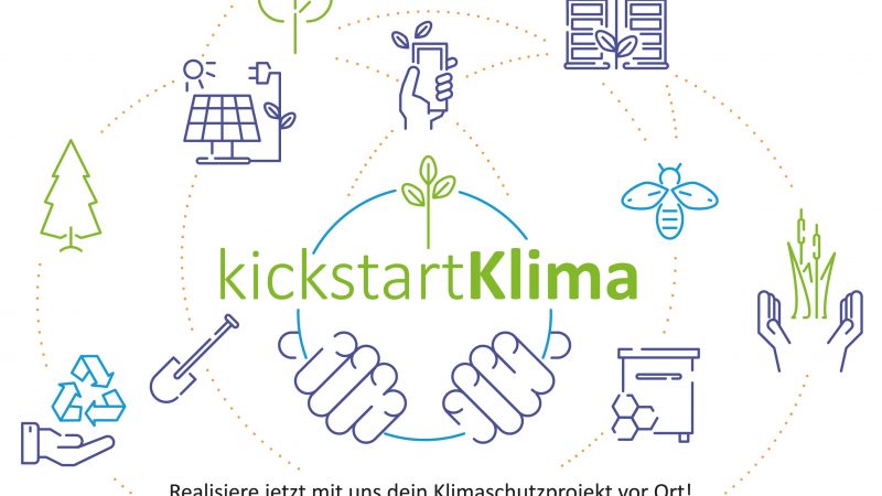 Projektlogo Kickstart Klima. Realisiere jetzt mit uns dein Klimaschutzprojekt vor Ort