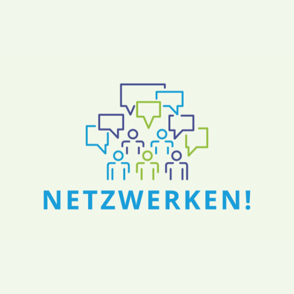 Beitragsbild zum Newsletter: ein Piktogramm mit Menschen und Sprechblasen und dem Ausdruck Netzwerken!
