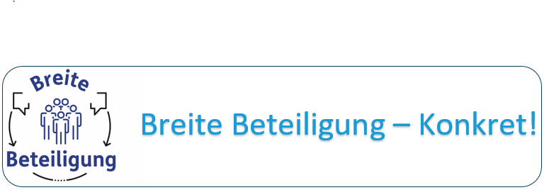 Die Grafik ist das Logo der Veranstaltungsserie Breite Beteiligung konkret. Es zeigt den Schriftzug "Breite Beteiligung - Konkret!"